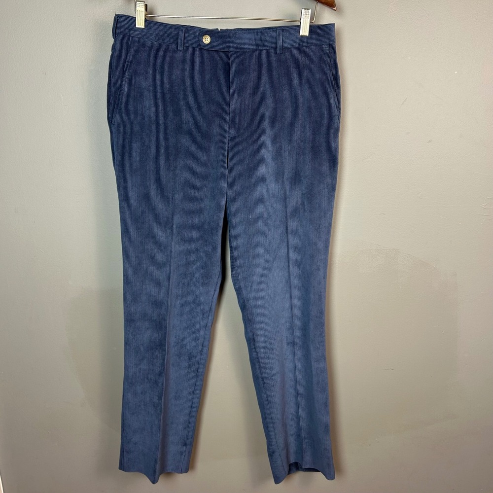 Peter Millar Nanoluxe Corduroy Pants Men's Size 34 Blue Plush Gentleman Preppy‎